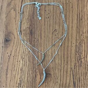 LUCKY BRAND Pave‎ gold and silver double Horn Pendant Two strand Necklace